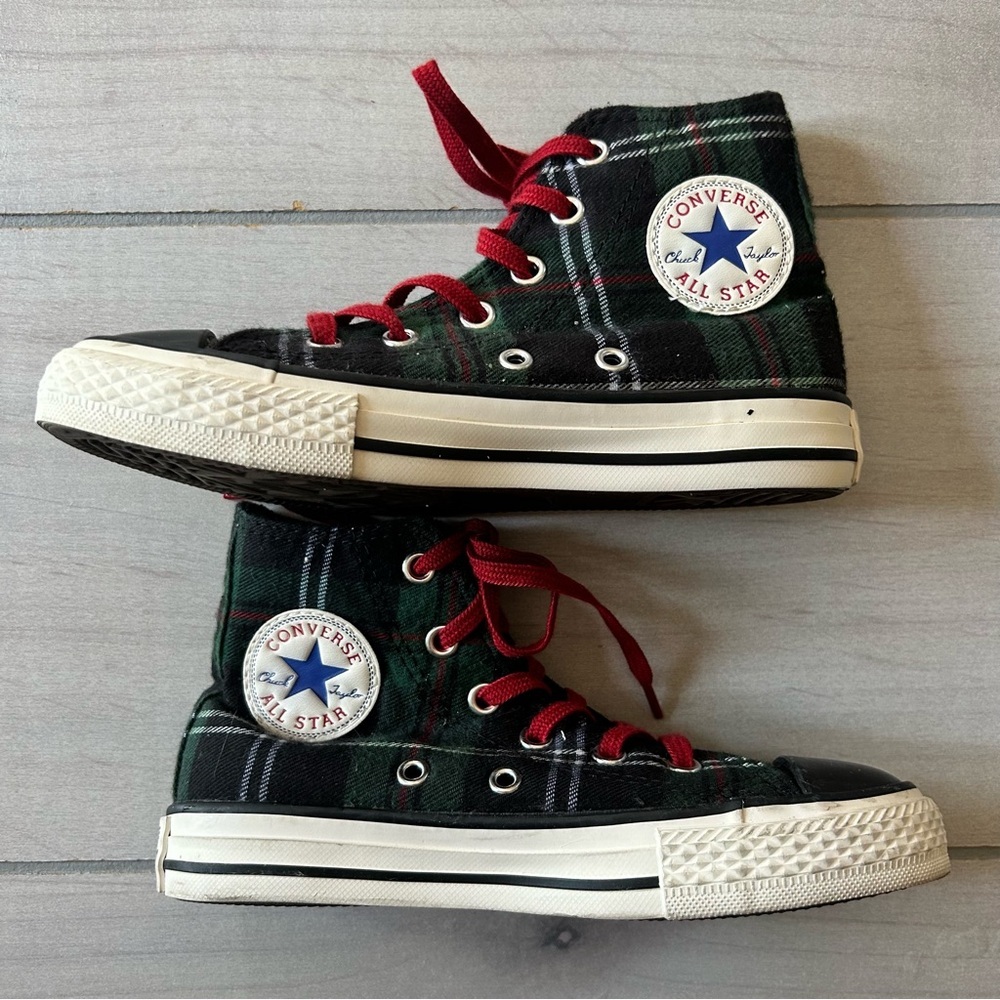 Converse Green and Red Tartan Plaid High-Tops Holiday Sneakers
